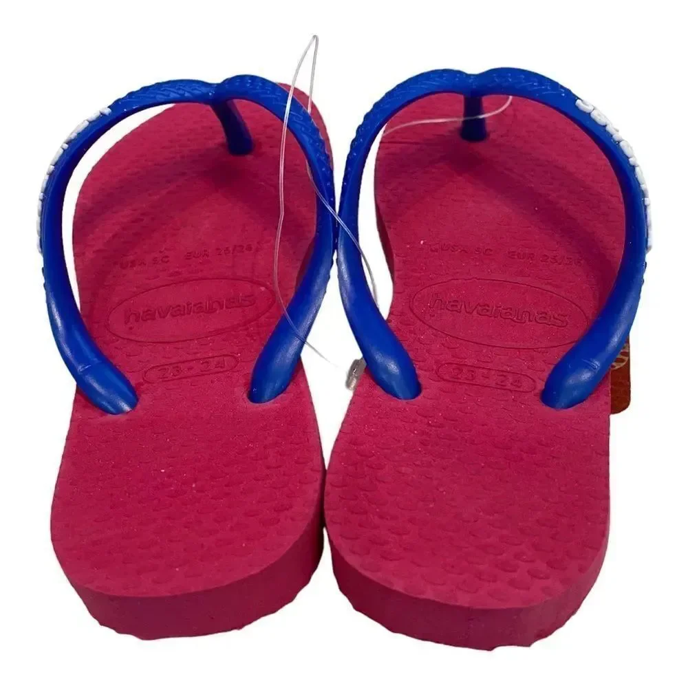 New with Tag Havaianas Electric Pink Blue Slim Flip Flop Kids Sandals